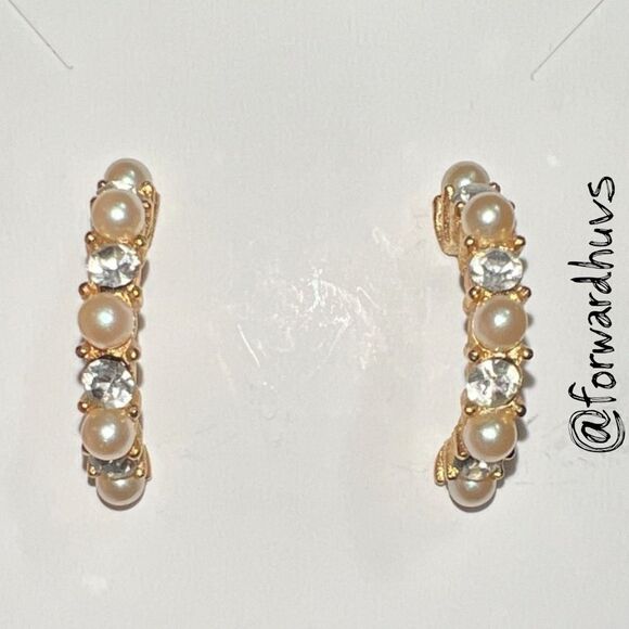 Bundle Sale 3 for $15 | Gold Tone With Faux Pear Half Hoop Earrings - Picture 1 of 10